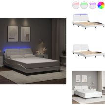Cadre de lit avec led sans matelas blanc 140x190 cm - Lit Plateforme - Lit Design - Lit Avec Rangement - Cadre Lit - Luminaire Intégré