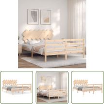 The Living Store Cadre de lit sans matelas 140x200 cm bois massif - Lit Double - Cadre De Lit - Lit En Bois - Lit Massif - Lit Design