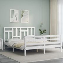 Cadre de lit avec tête de lit blanc King Size bois massif Vidaxl White