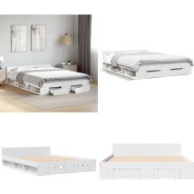 Cadre de lit avec tiroirs sans matelas blanc 140x190 cm - Cadre De Lit - Lit Double - Lit Avec Tiroirs - Meuble De Chambre - Rangement Dans La