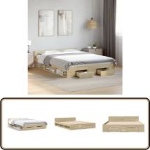 Cadre de lit avec tiroirs sans matelas chêne sonoma 140x190 cm - Cadre De Lit - Lit Double - Lit Avec Tiroirs - Meuble De Chambre - Rangement Dans La