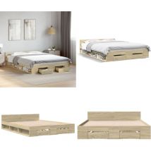 Cadre de lit avec tiroirs sans matelas chêne sonoma 140x190 cm - Cadre De Lit - Lit Double - Lit Avec Tiroirs - Meuble De Chambre - Rangement Dans La
