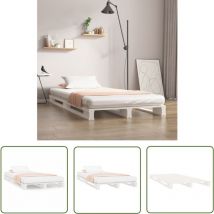 The Living Store Lit de palette blanc 90x200 cm bois de pin massif - Lit Plateforme - Lit Bois - Lit Design - Lit Moderne - Lit Blanc