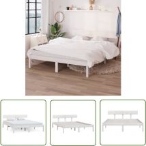 Devenirriche - The Living Store Cadre de lit sans matelas blanc bois massif 120x200 cm - Cadre De Lit - Lit Double - Lit En Bois - Lit Blanc - Meuble