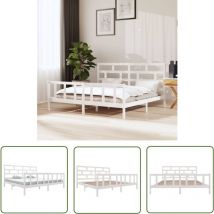 The Living Store Cadre de lit sans matelas blanc bois massif 200x200 cm - Cadre De Lit - Lit Double - Lit En Bois - Lit Design - Tête De Lit