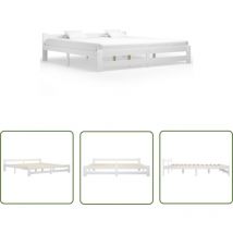 The Living Store Cadre de lit sans matelas blanc bois massif de pin 200x200 cm - Cadre De Lit - Lit Double - Bois Massif - Pin - Blanc