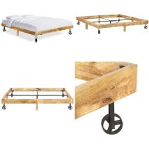 Cadre de lit sans matelas bois de manguier massif 200x200 cm - Lit Double - Lit En Bois - Lit Industriel - Meubles Industriels - Chambre à Coucher