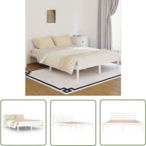 Doc&et² - The Living Store Cadre de lit sans matelas bois de pin massif 140x200 cm blanc - Cadre De Lit - Lit Double - Lit En Bois - Bois De Pin