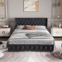 Sureh - Cadre de lit de rangement relevable, cadre de lit à plate-forme King robuste avec tête de lit capitonnée, cadre de lit complet relevable avec