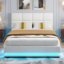 Sureh - Cadre de lit de rangement relevable Queen Size, tête de lit moderne à dos d'âne, cadre de lit complet tapissé avec support à lattes en bois