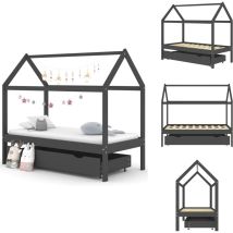 Cadre de lit d'enfant avec un tiroir Gris foncé Pin 80x160 cm - Lit Bébé - Lit Enfant - Cadre De Lit - Lit Design Enfant - Mobilier Enfant