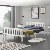 [en.casa] - Cadre de Lit en Bois de Pin Breda 160 x 200 cm Blanc Mat Laqué