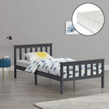 [en.casa] - Cadre de Lit Simple Breda en Pin avec Matelas à Mousse à Froid 90 x 200 cm Gris Foncé Mat Laqué