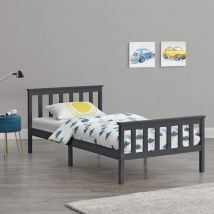 [en.casa] - Cadre de Lit en Bois de Pin Breda 90 x 200 cm Gris Foncé Mat Laqué