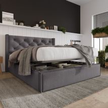 Jn.songs - Cadre de Lit Double de Rangement, Lit Rembourré avec Armoire Style Moderne et Minimaliste Gris 160x200CM