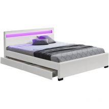 Concept-usine - Lit Enfield - Structure de lit en pu Blanc avec rangements et led intégrées - 140x190 cm