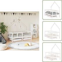 Cadre de lit enfant tiroirs blanc 70x140 cm bois de pin massif - Lit Bébé - Lit Enfant - Meuble Enfant - Chambre Bébé - Décoration Chambre Enfant