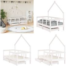 Cadre de lit enfant tiroirs blanc 70x140 cm bois de pin massif - Lit Bébé - Lit Enfant - Meuble Enfant - Chambre Bébé - Décoration Chambre Enfant
