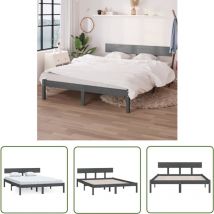 Doc&et² - The Living Store Cadre de lit sans matelas gris bois de pin massif - Cadre De Lit - Lit Double - Lit En Bois - Bois De Pin - Tête De Lit