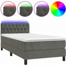 Cadre de lit led avec sommier tête de lit matelas 90x190cm tissu velours gris foncé TDL0208264