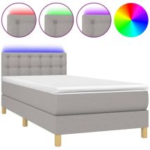 Cadre de lit LED avec sommier tête de lit matelas surmatelas 100x200 cm en tissu gris clair TDL0207961