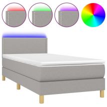 Cadre de lit led avec sommier tête de lit matelas surmatelas 100x200 cm tissu gris clair TDL0207932