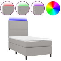 Cadre de lit led avec sommier tête de lit matelas surmatelas 100x200 cm tissu gris clair TDL0207927