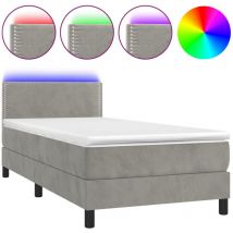 Cadre de lit led avec sommier tête de lit matelas surmatelas 100x200 cm tissu velours gris clair TDL0207904