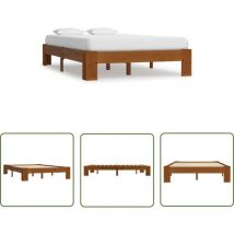 Doc&et² - The Living Store Cadre de lit sans matelas marron clair pin massif 120x200 cm - Cadre De Lit - Lit Double - Lit En Bois - Meuble Chambre