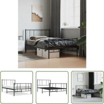 The Living Store Cadre de lit métal sans matelas avec pied de lit noir 107x203cm - Cadre De Lit - Lit Simple - Lit Metal - Lit Noir - Meuble Chambre