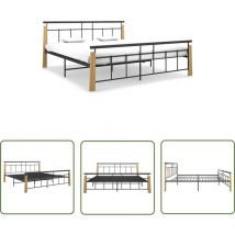 Abcrital - The Living Store Cadre de lit sans matelas métal bois de chêne massif 180x200 cm - Cadre De Lit - Lit Double - Lit Metal - Lit Design
