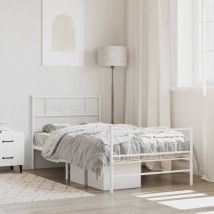 Cadre de lit métal sans matelas avec pied de lit blanc 90x190cm