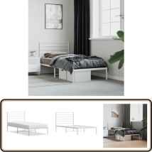 Cadre de lit métal sans matelas avec tête de lit blanc 90x200cm - Cadre De Lit - Lit Double - Lit Metal - Lit Blanc - Literie