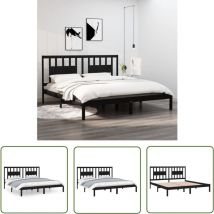The Living Store Cadre de lit sans matelas noir bois massif 200x200 cm - Cadre De Lit - Lit Double - Lit En Bois - Bois Massif - Tête De Lit