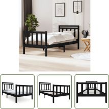 Echoo - The Living Store Cadre de lit sans matelas noir bois massif 100x200 cm - Cadre De Lit - Lit Double - Lit En Bois - Lit Moderne - Meuble