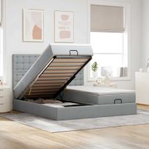 Cadre de lit ottoman et matelas gris clair 200x200cm tissu