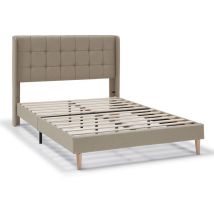 Vs Venta-stock - Cadre de lit plateforme Esther capitonné 30 cm, 150x190 cm, Beige