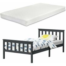 Cadre de lit pour adultes en bois de pin avec sommier à lattes et matelas en mousse 90x200 cm gris foncé Mat 030004781