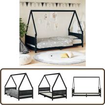 Cadre de lit pour enfants noir 90x200 cm bois de pin massif - Lit Bébé - Lit Enfant - Bois Massif - Design Maison - Chambre D'enfant