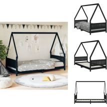 Cadre de lit pour enfants noir 90x200 cm bois de pin massif - Lit Bébé - Lit Enfant - Bois Massif - Design Maison - Chambre D'enfant