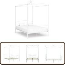 Cadre de lit sans matelas avec baldaquin blanc 140x200 cm métal - Cadre De Lit - Lit Double - Lit Avec Baldaquin - Lit Metallique - Literie