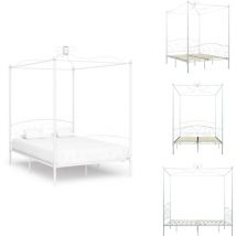 Cadre de lit sans matelas avec baldaquin blanc 140x200 cm métal - Cadre De Lit - Lit Double - Lit Avec Baldaquin - Lit Metallique - Literie