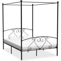 Torana - Cadre de lit sans matelas avec baldaquin noir 160x200 cm métal