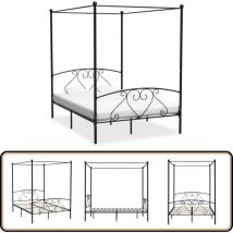 Cadre de lit sans matelas avec baldaquin noir 160x200 cm métal - Cadre De Lit - Lit à Baldaquin - Lit Double - Lit Métal - Literie