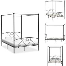 Cadre de lit sans matelas avec baldaquin noir 160x200 cm métal - Cadre De Lit - Lit à Baldaquin - Lit Double - Lit Métal - Literie