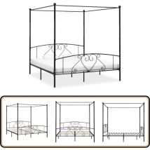 Cadre de lit sans matelas avec baldaquin noir 180x200 cm métal - Cadre De Lit - Lit Double - Lit Metal - Lit Design - Tête De Lit
