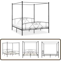 Cadre de lit sans matelas avec baldaquin noir 200x200 cm métal - Cadre De Lit - Lit Double - Lit Metal - Lit Design - Baldaquin