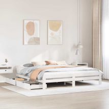 Cadre de lit sans matelas blanc 200x200 cm bois massif de pin