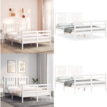Cadre de lit sans matelas blanc bois massif - Cadre De Lit - Lit En Bois - Lit Double - Lit Petit Double - Literie - Home & Living