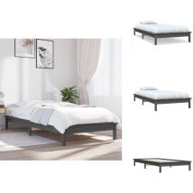 Cadre de lit sans matelas gris bois massif - Cadre De Lit - Lit Simple - Lit En Bois - Bois Massif - Pin Massif